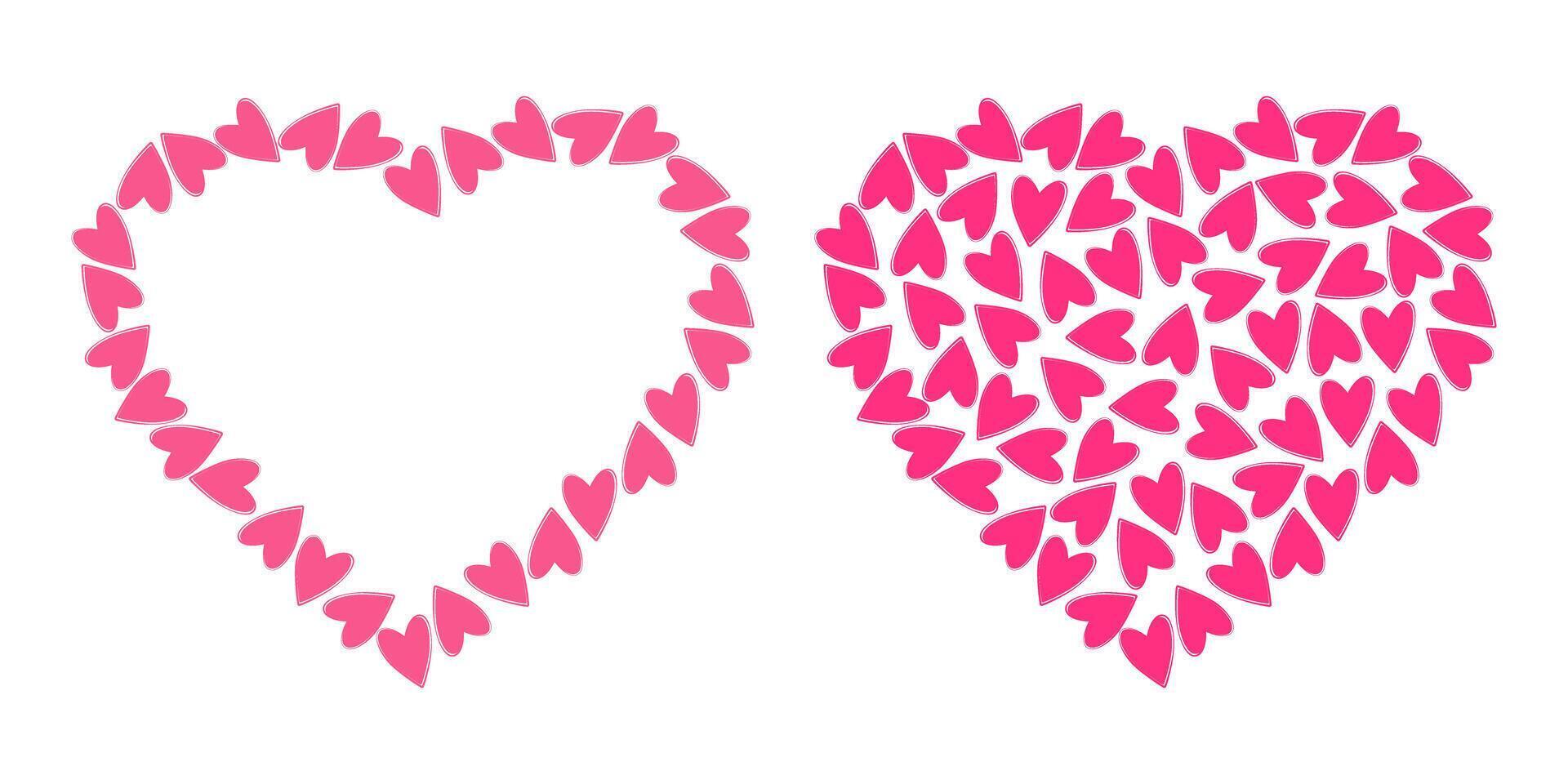 Heart shape Frame border Copy Space Template. Hearts fill Heart shape Background Texture idea Set 2. Isolated illustration St Valentine Day greeting Thematic cards or web promo banner, leaflets vector