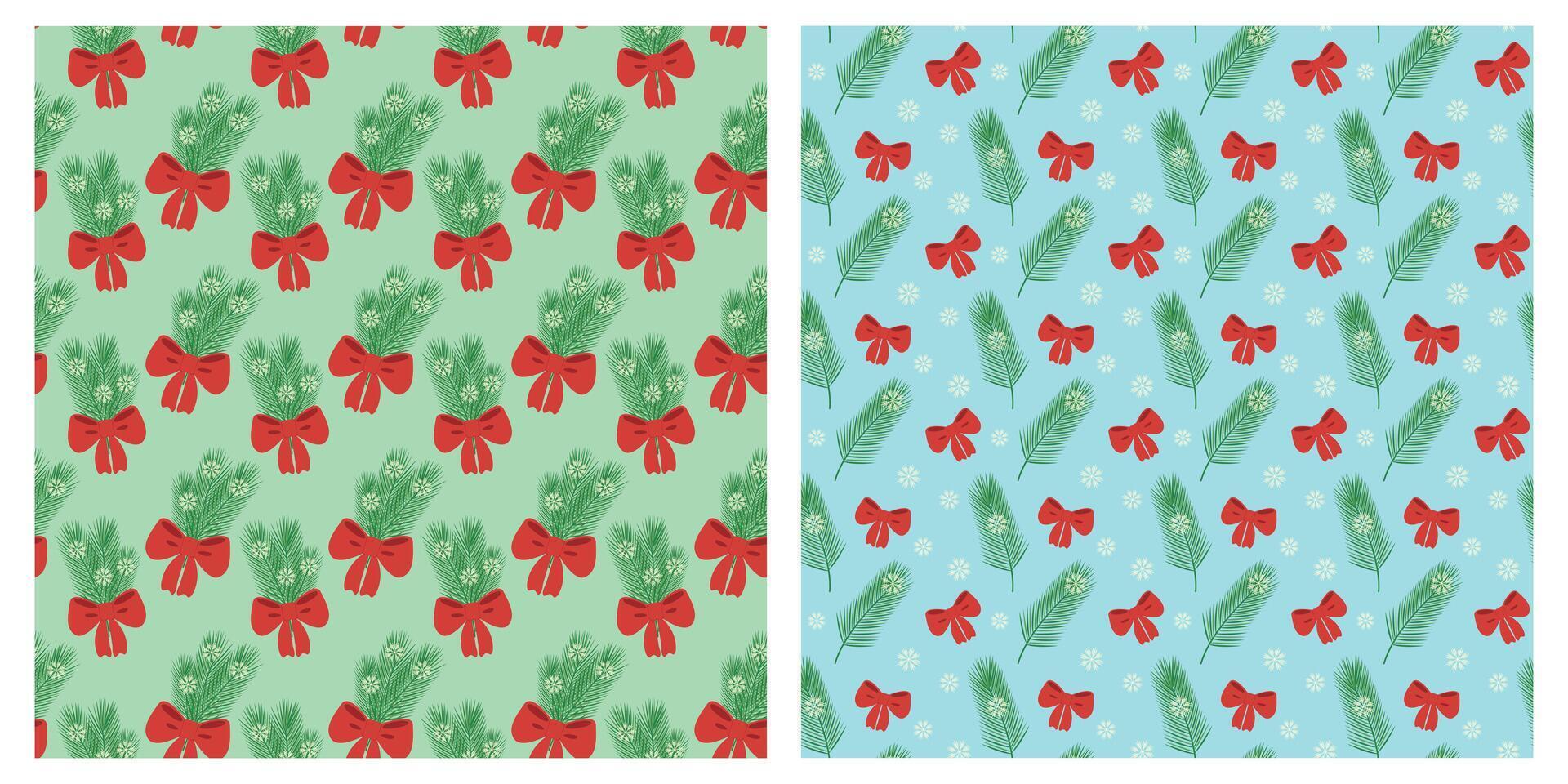 Pine twigs Red Ribbon Bow Snowflakes Christmas New Year Bouquet Composition on trendy soft blue Set. Isolated illustration Greeting Cards Wallpaper Wrapping or web promo banner, poster leaflet vector