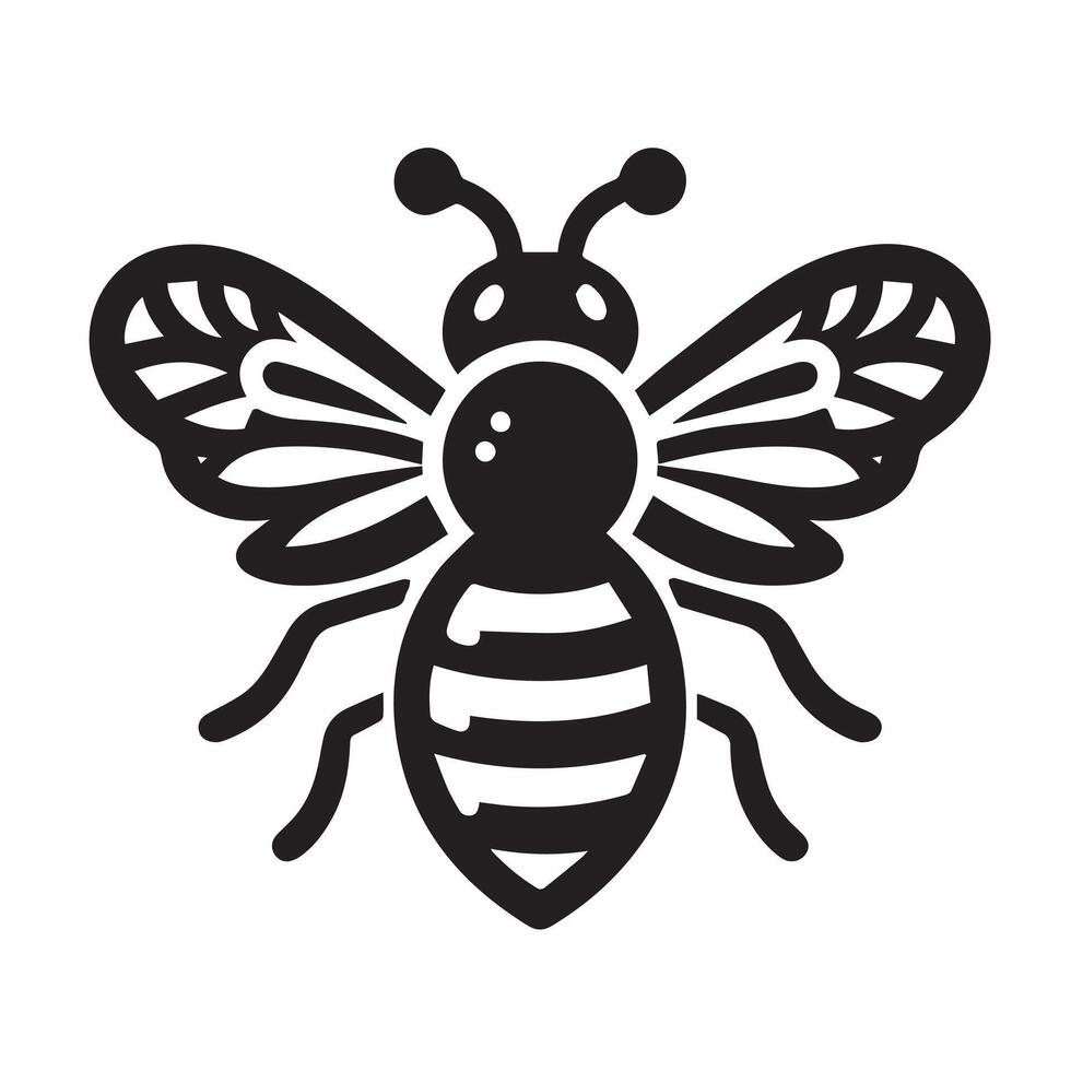 A stylized, black and white graphic of a bee. vector