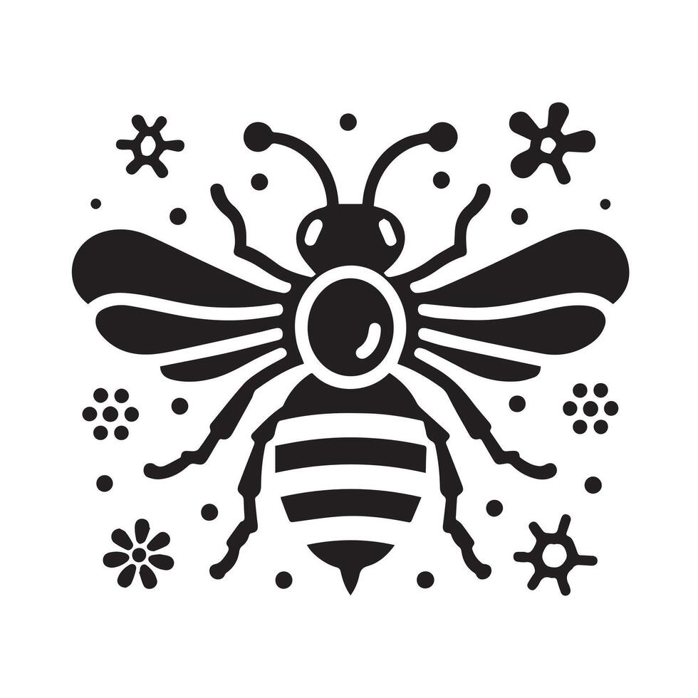 Simple Black and White Bee Silhouette vector