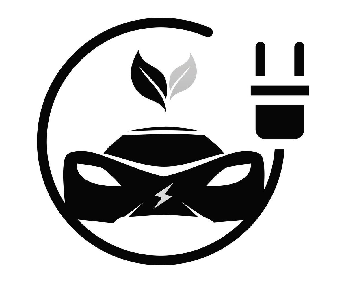Green Ev supercar - Electric Vehicle with symbols in black vector