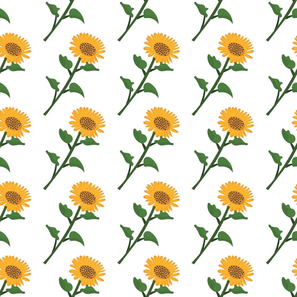 Seamless botanical pattern featuring vibrant yellow sunflowers with green leaves vector
