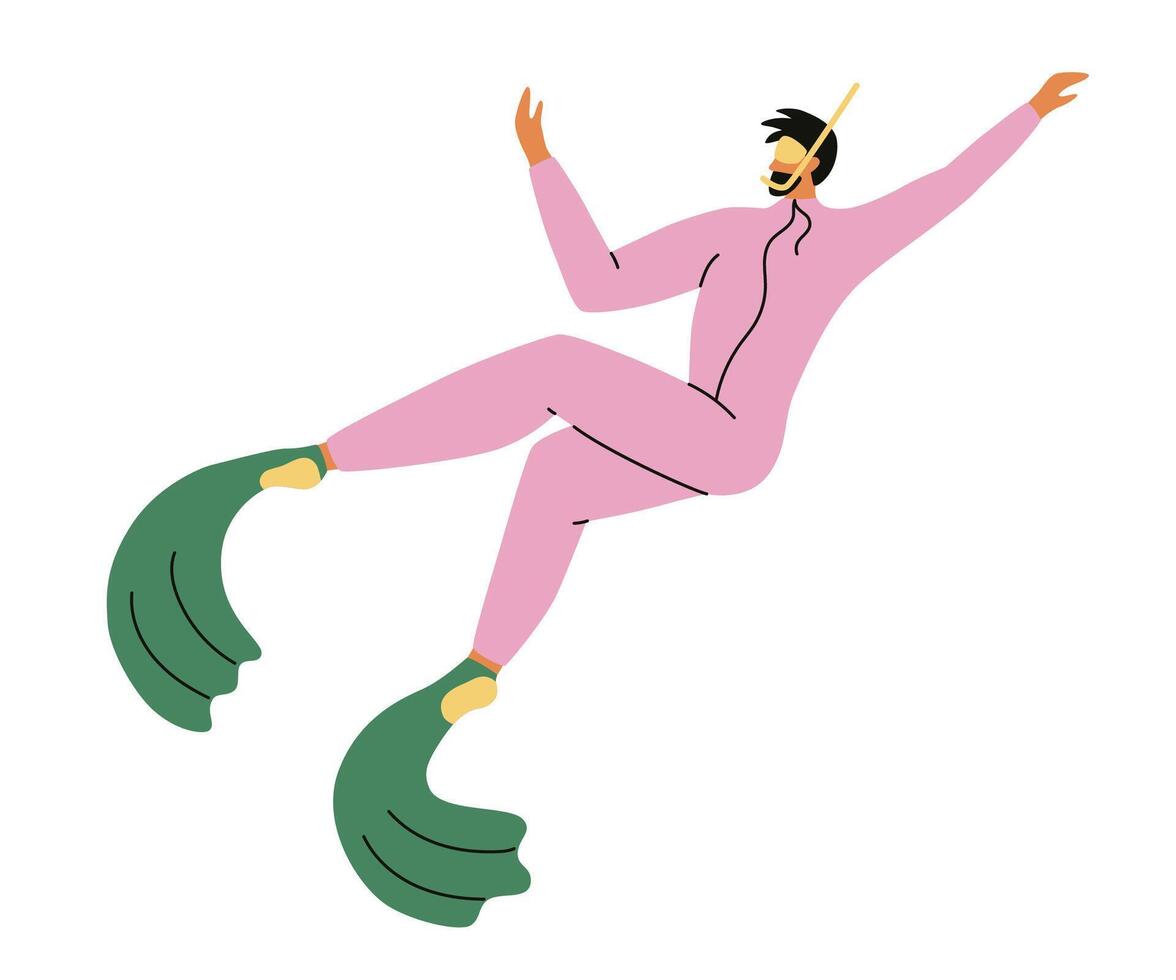 Scuba diver man in suit, mask, fins. Sea sport diving, snorkel. Cartoon illustrations isolated on background vector
