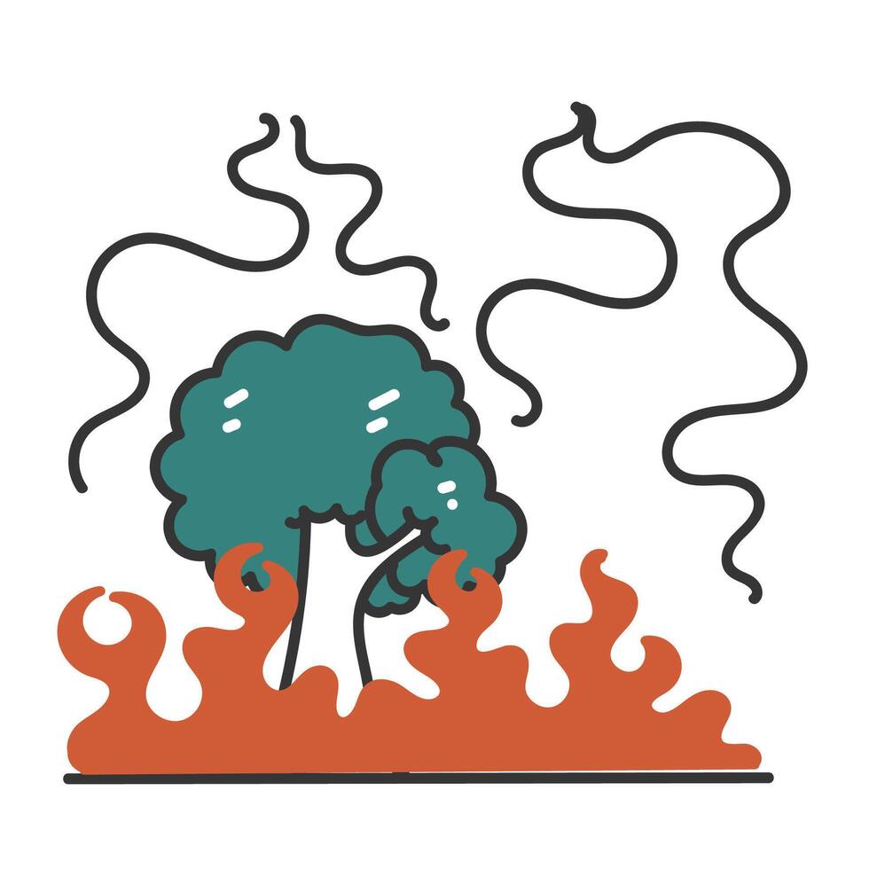 a cartoon illustration of a tree on fire vector