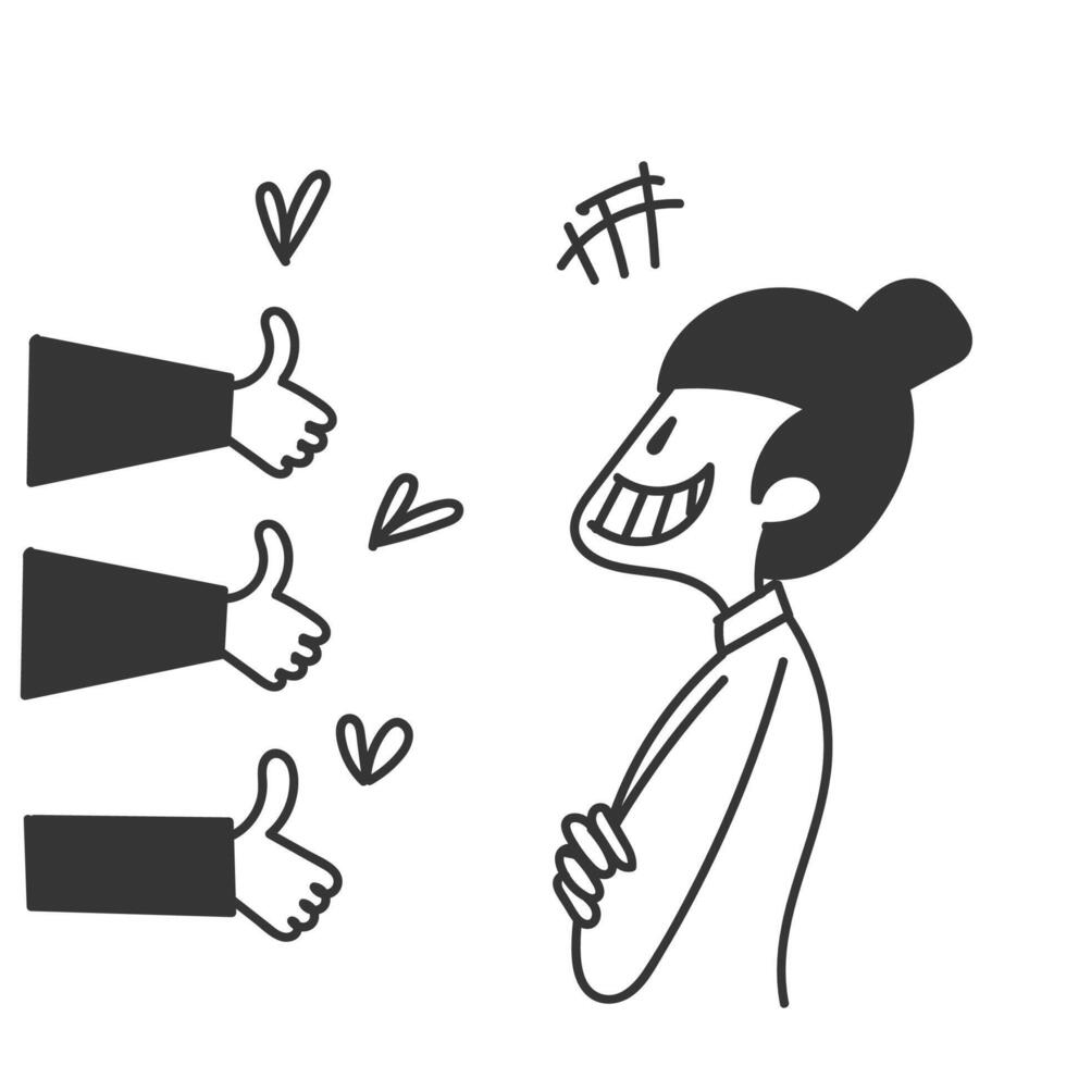 a black and white drawing of a business woman given thumbs up vector