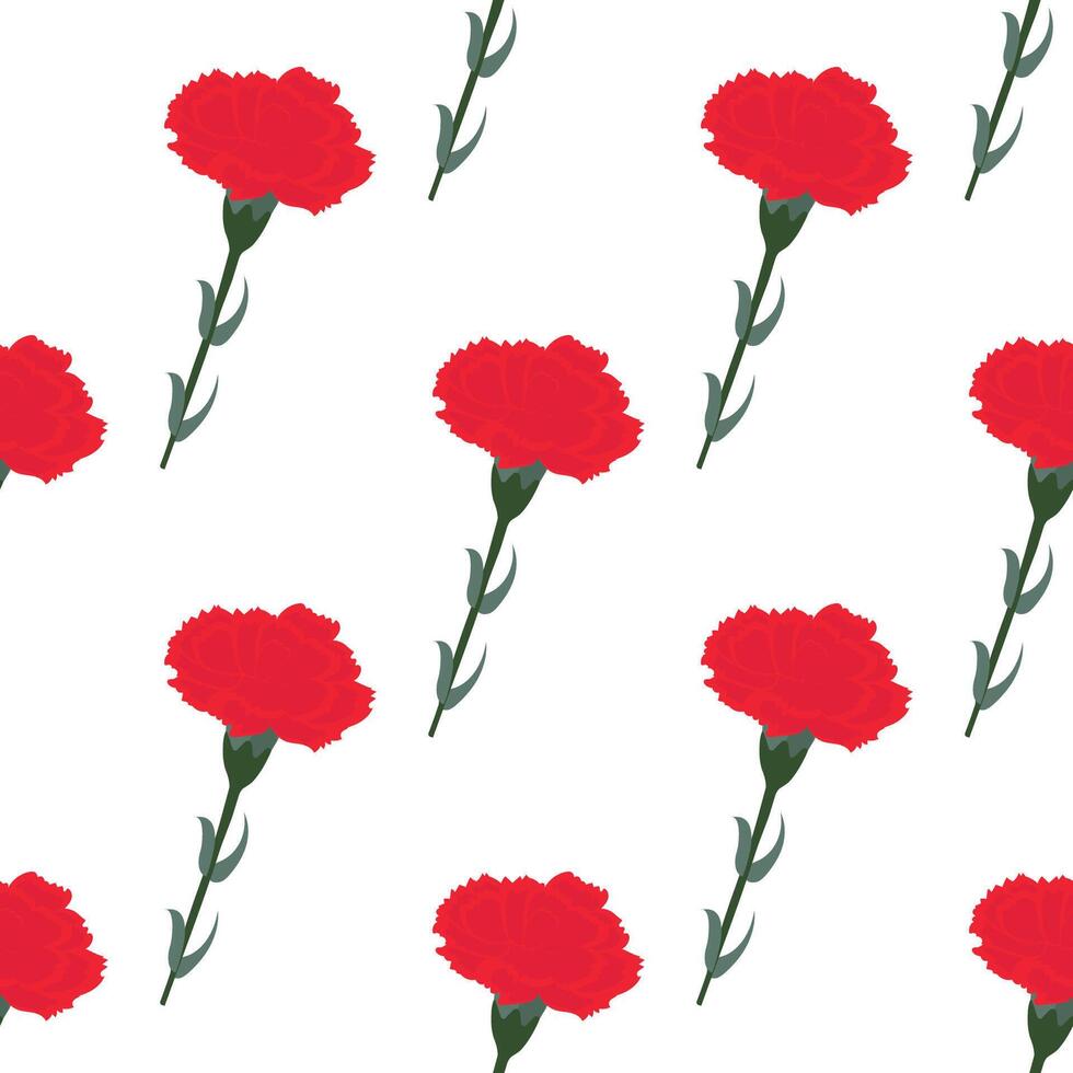 A delightful seamless pattern of vibrant red carnations creates vector