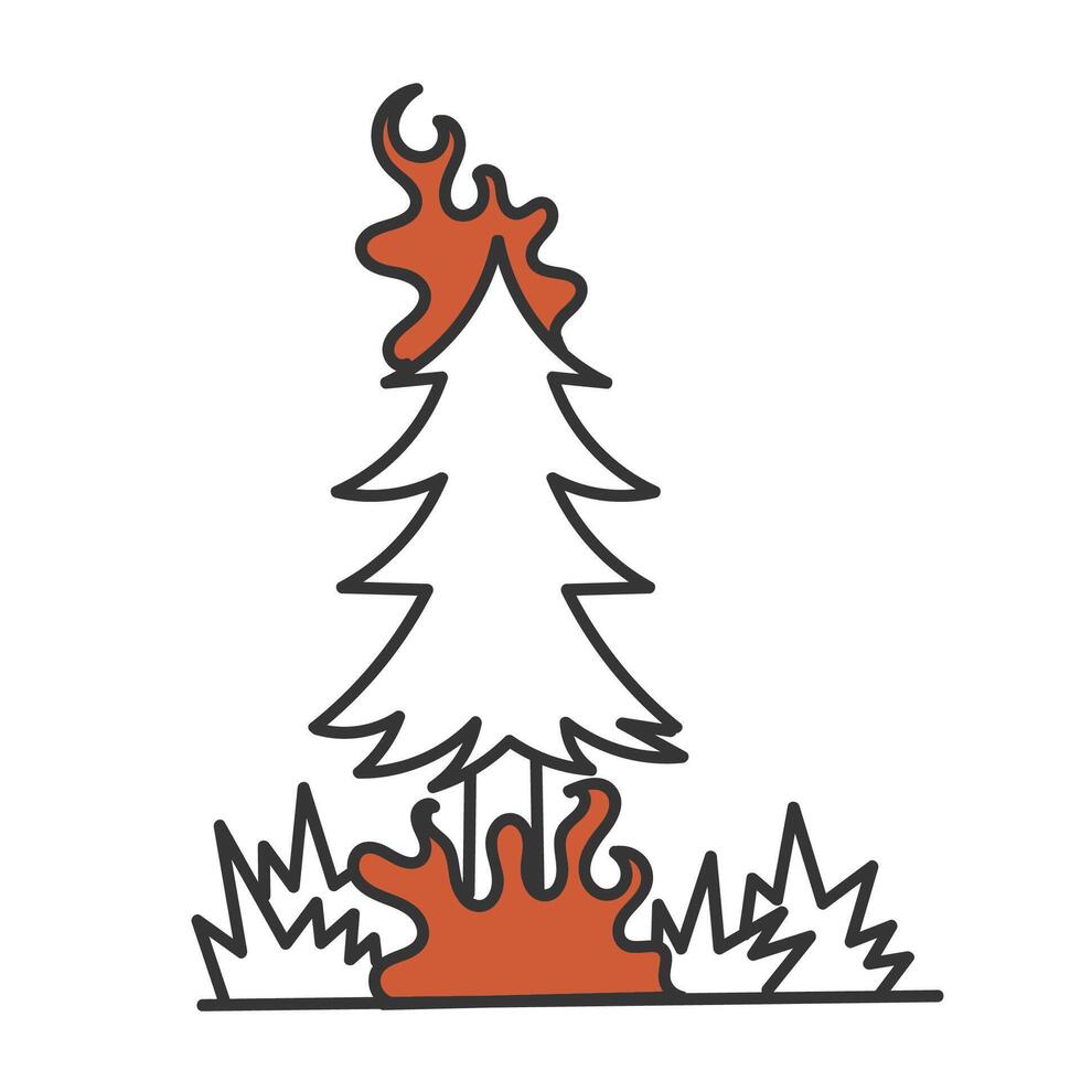 a cartoon tree with flames and smoke vector