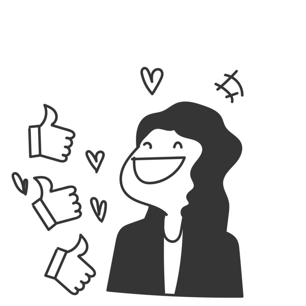 a woman given thumbs up and a heart vector
