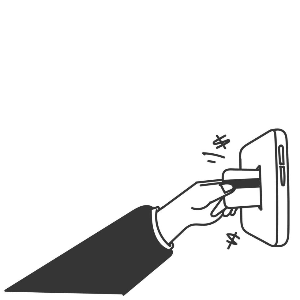 a hand holding a credit card insert to a phone vector