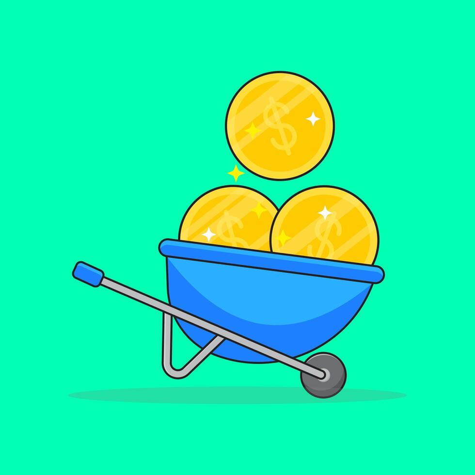 Golden Coin Cart Illustration. Suitable For Investment, Finance, Business and Management Content vector