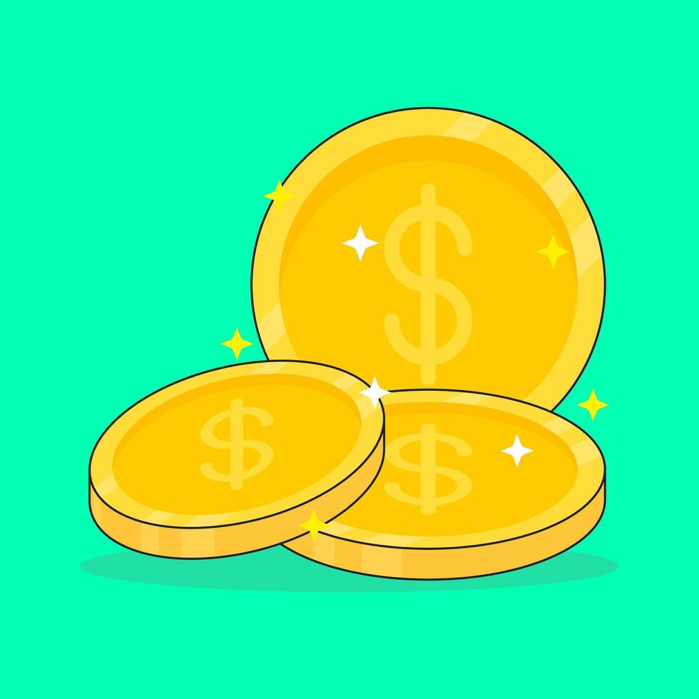 Golden Coin Sparkle Illustration. Suitable For Investment, Finance, Business and Management Content vector