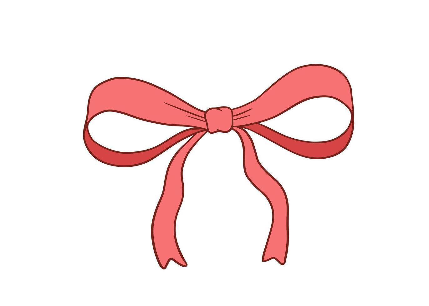 Coquette bow flat drawing, outline illustration isolated on white, red ribbon vector