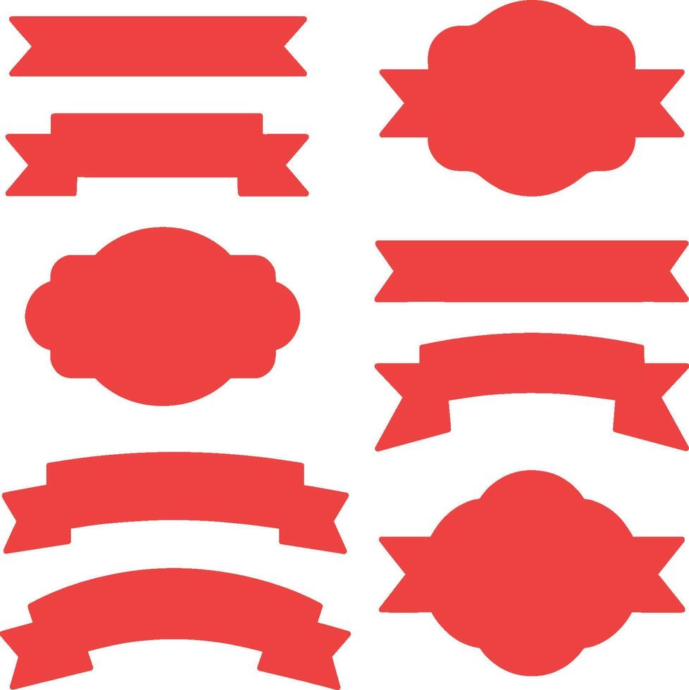 Flat ribbons. Banner tape collection premium red ribbons different shapes collection vector