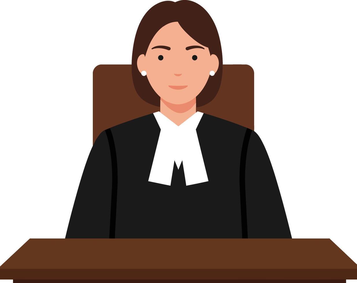 A confident female judge in a black robe seated at a wooden bench in a minimal, flat illustration conveying authority and professionalism vector
