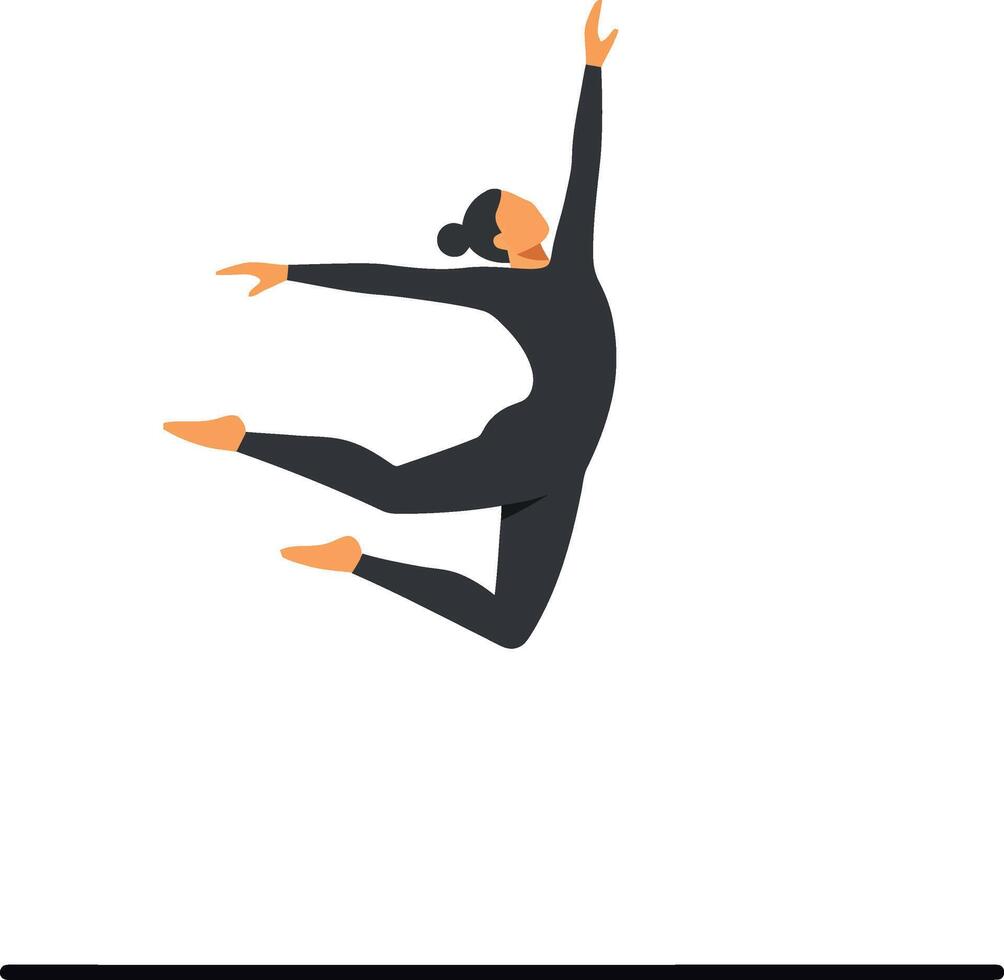 A graceful ballet dancer leaping joyfully in a black outfit showcasing flat art style illustrating elegance and movement in dance performance vector
