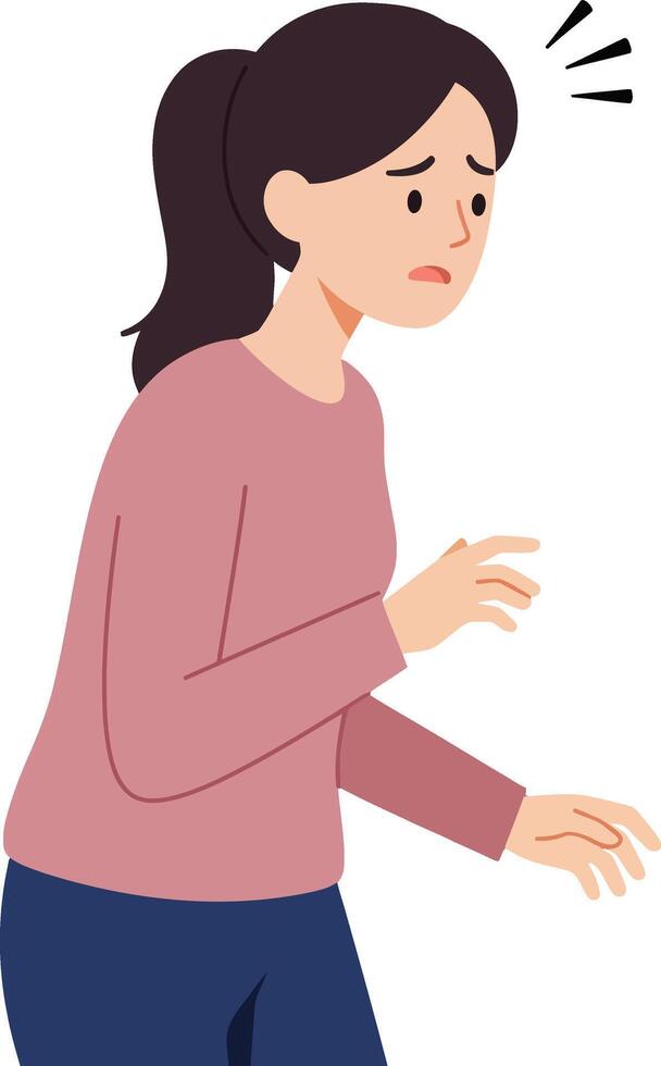 Concerned woman with an anxious expression in a flat design style, showcasing vulnerability and unease in art vector