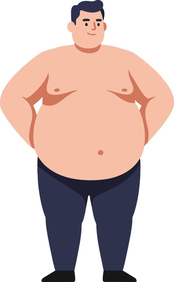 Plump man standing confidently with hands on hips in a flat design style, showcasing body positivity in art vector