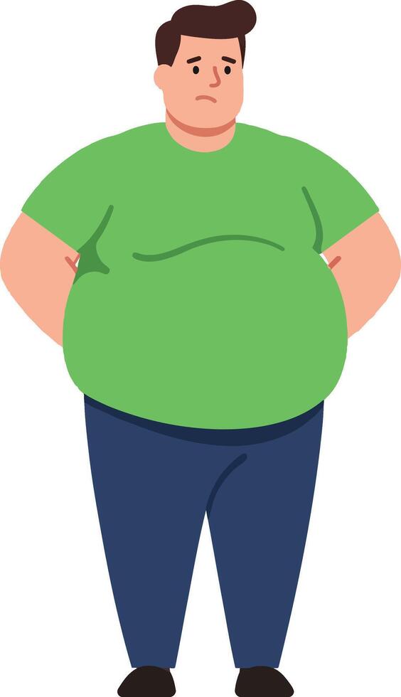 Chubby man standing with a neutral expression in a flat design style, showcasing simplicity and charm in art vector