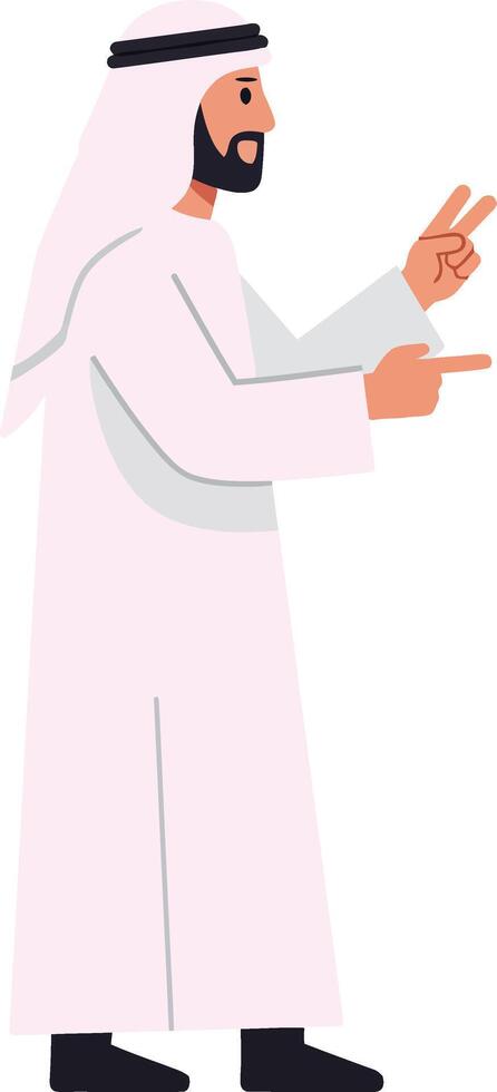 A man in traditional attire gesturing with fingers in a friendly manner, minimal design style, showcasing cultural expression in art vector