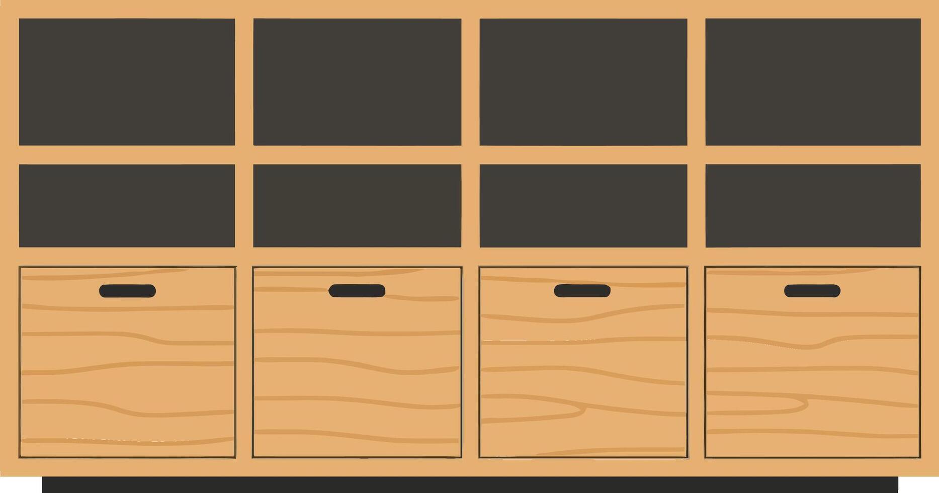 Modern wooden storage cabinet featuring flat design with minimalistic elements and sleek lines in warm tones illustration vector