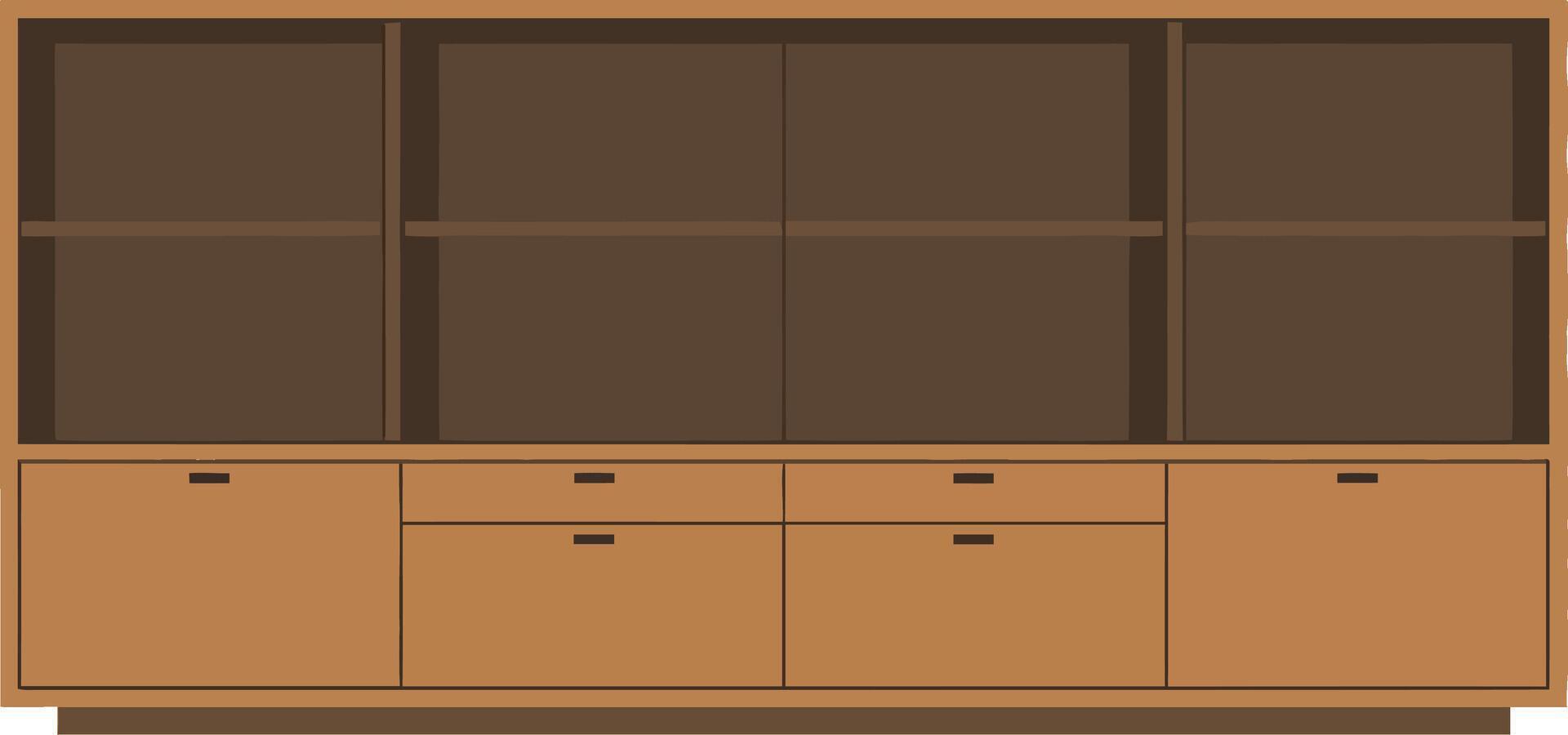 Modern wooden storage cabinet design featuring flat surfaces and spacious compartments in a minimal style of art vector