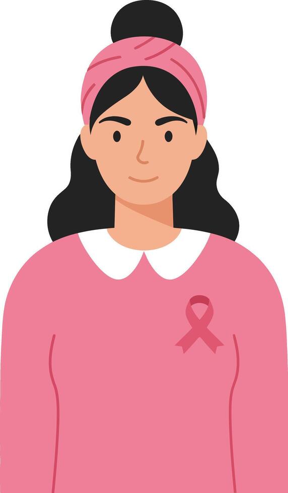 Young woman in pink attire with a headband and ribbon, showcasing a flat design style in art vector