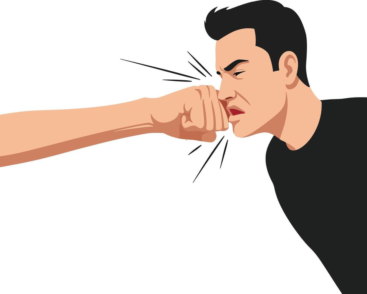 An intense confrontation scene with a fist striking a face in minimal illustration style, displaying an emotional clash between two individuals vector