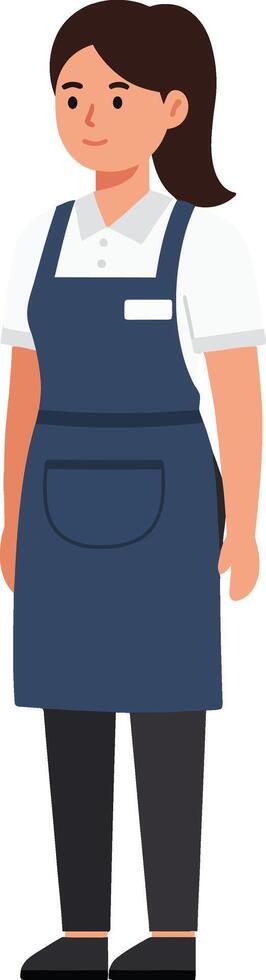 Friendly female worker in an apron standing confidently with a warm smile in a minimal illustration vector