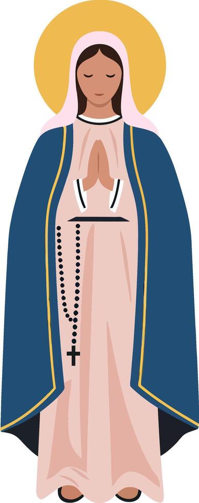Religious figure in serene pose with a blue cloak and halo in minimal flat illustration vector