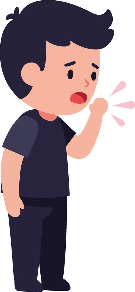 A young boy in casual clothing expressing surprise with his hand on his mouth in a minimal illustration vector