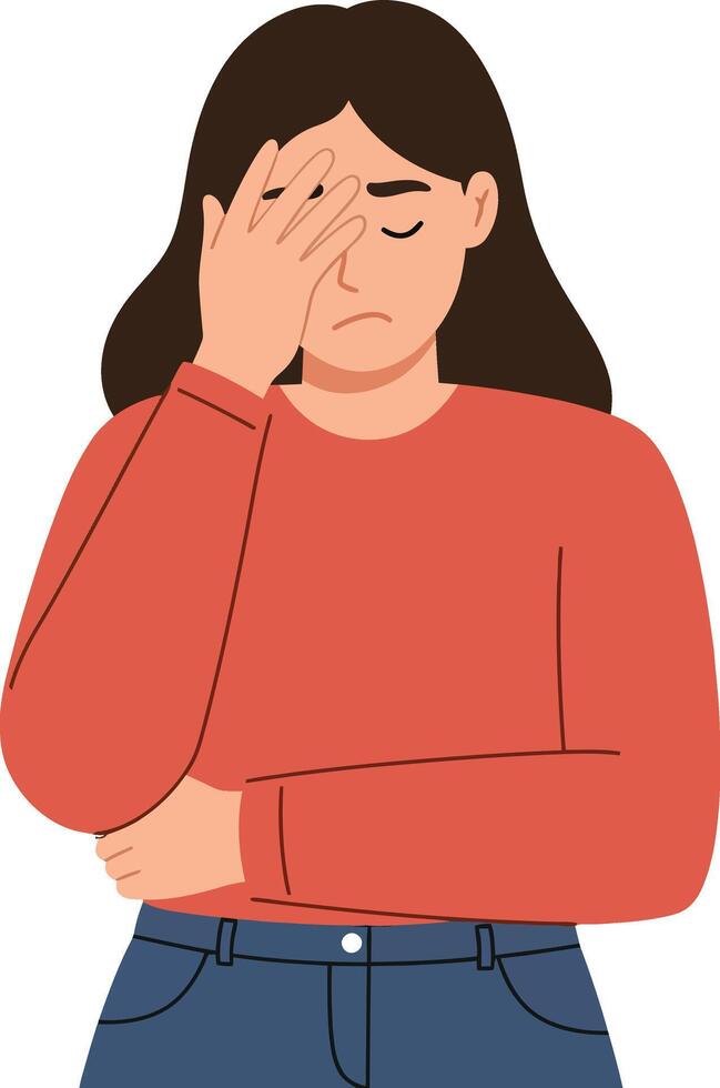 A woman expressing frustration with her hand on her forehead in a minimal flat design illustration vector