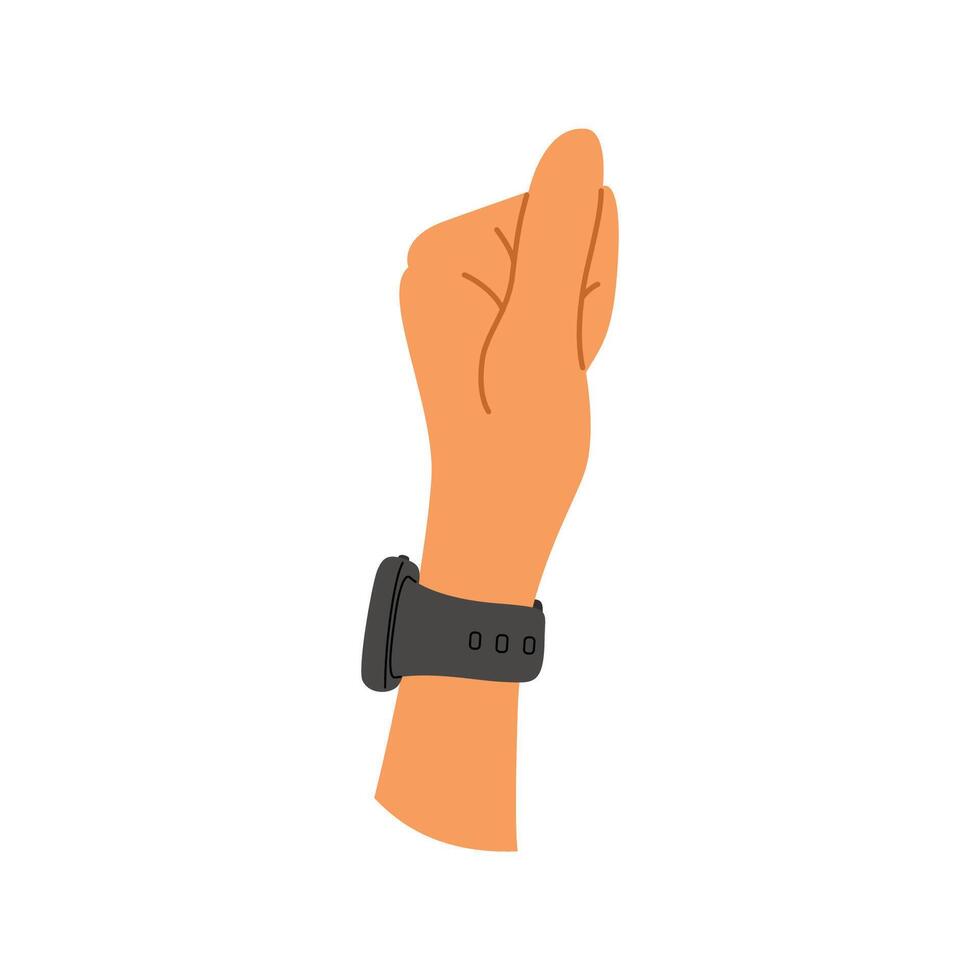Wrist with a smart wristband. Fitness tracking, modern gadgets, digital health trends, wireless payments vector