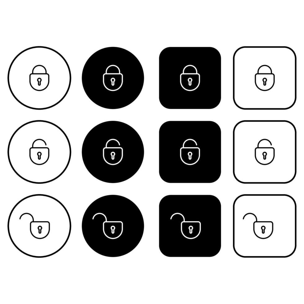 Set of lock buttons in a modern line style. Editable stroke. For ux ui design, authentication screens vector