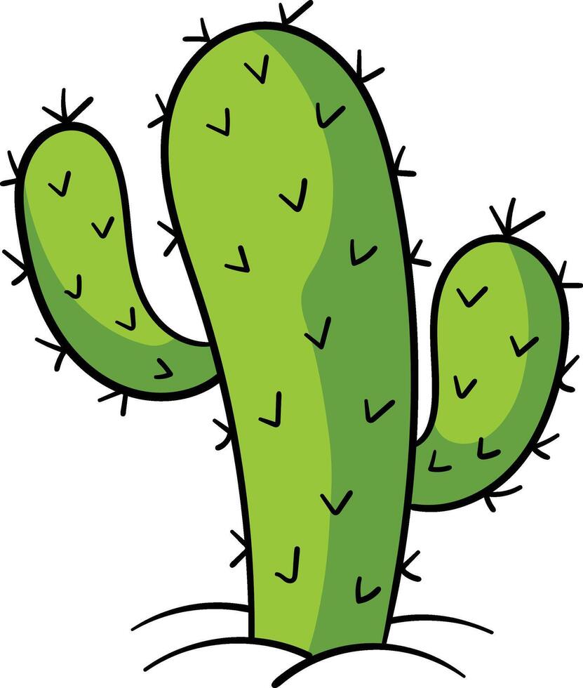 Green cactus with three arms, black spines, and a white background vector