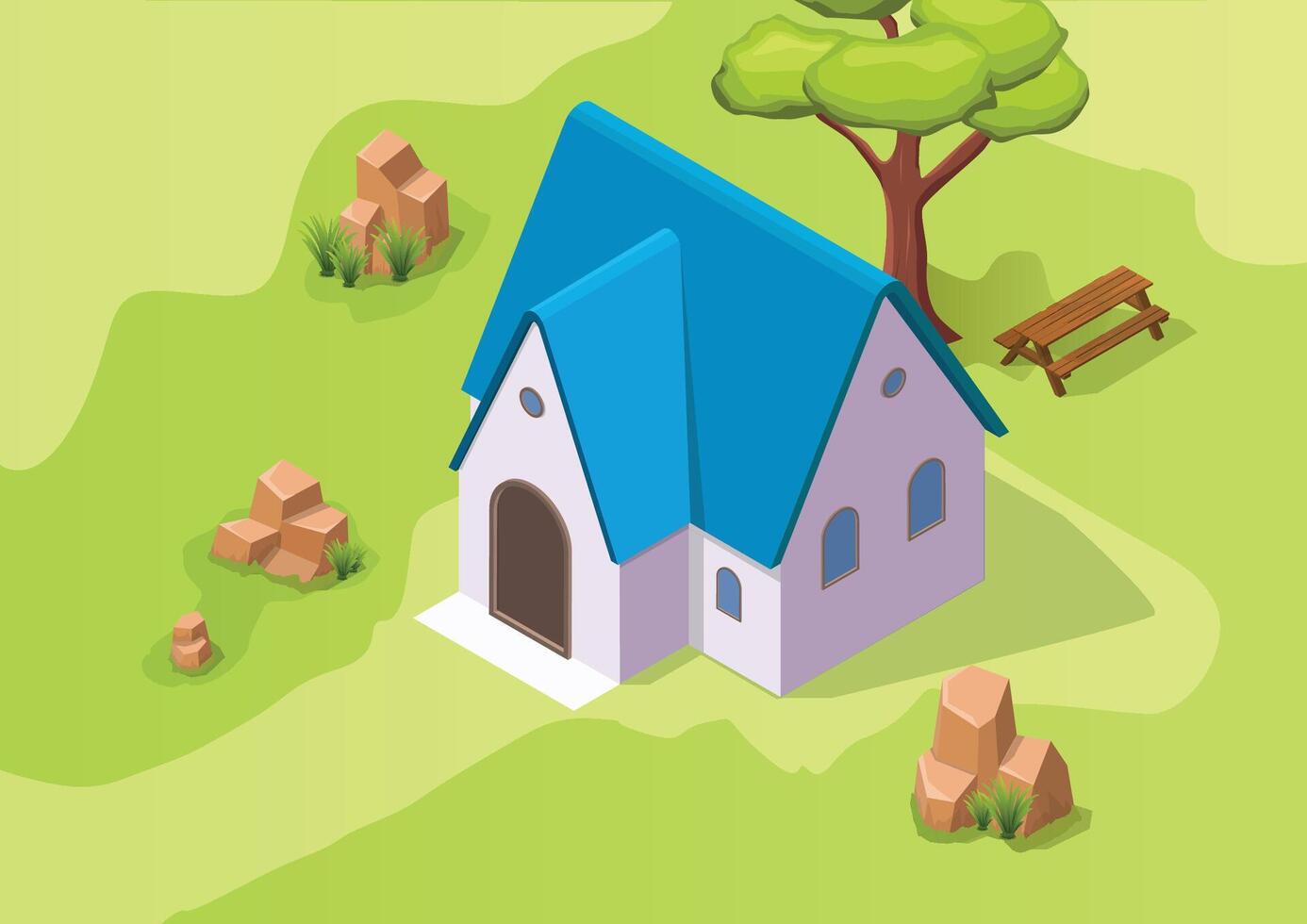 Isometric rural house with park vector