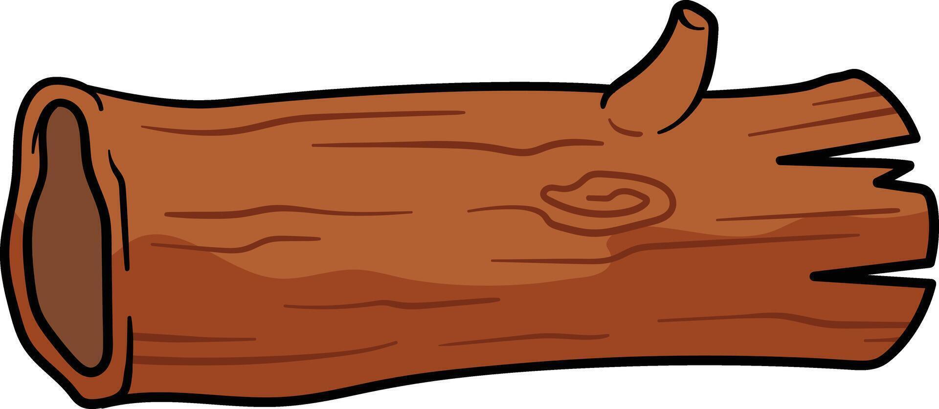 Wooden log with rough edges, knots, and a small branch vector