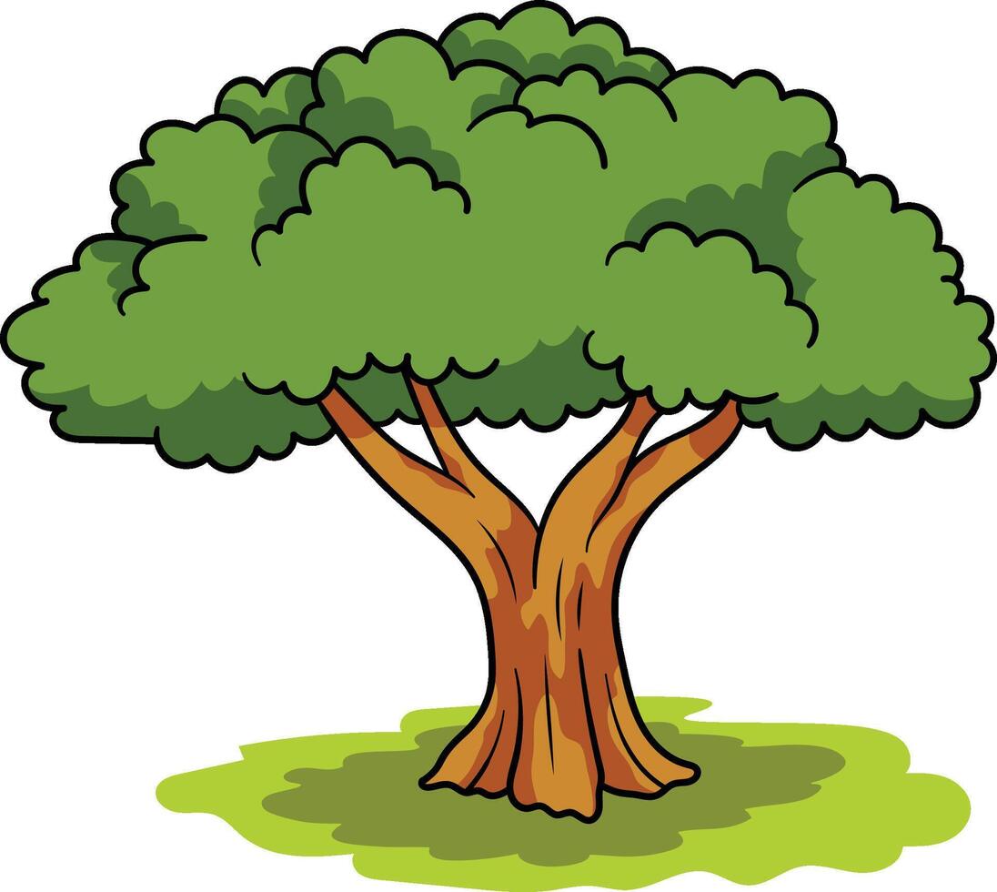 Hand-Drawn Tree with Green Foliage vector