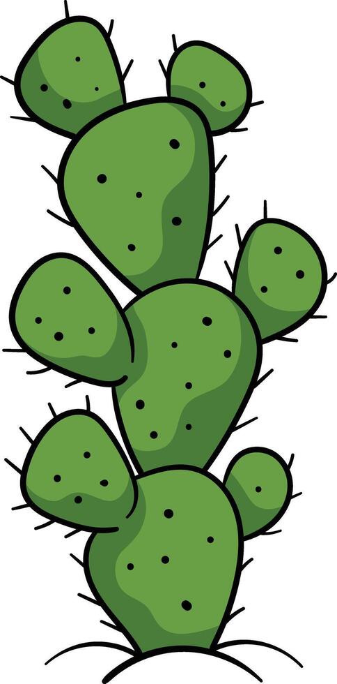 A tall, green prickly pear cactus with multiple pads covered in small black dots and spines vector