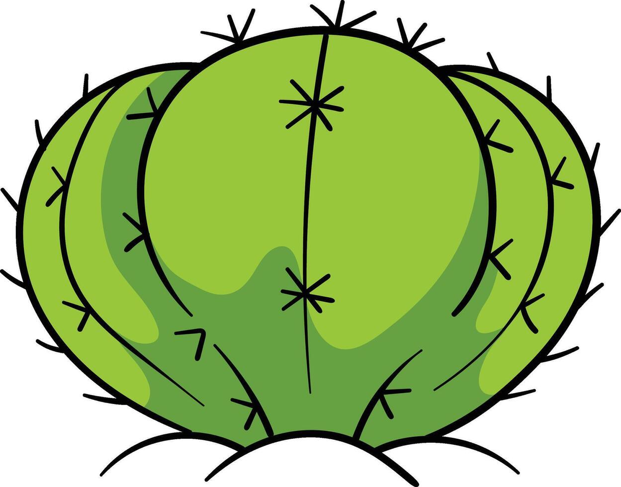 Barrel cactus with a round green shape, multiple ridges, and small black spines vector