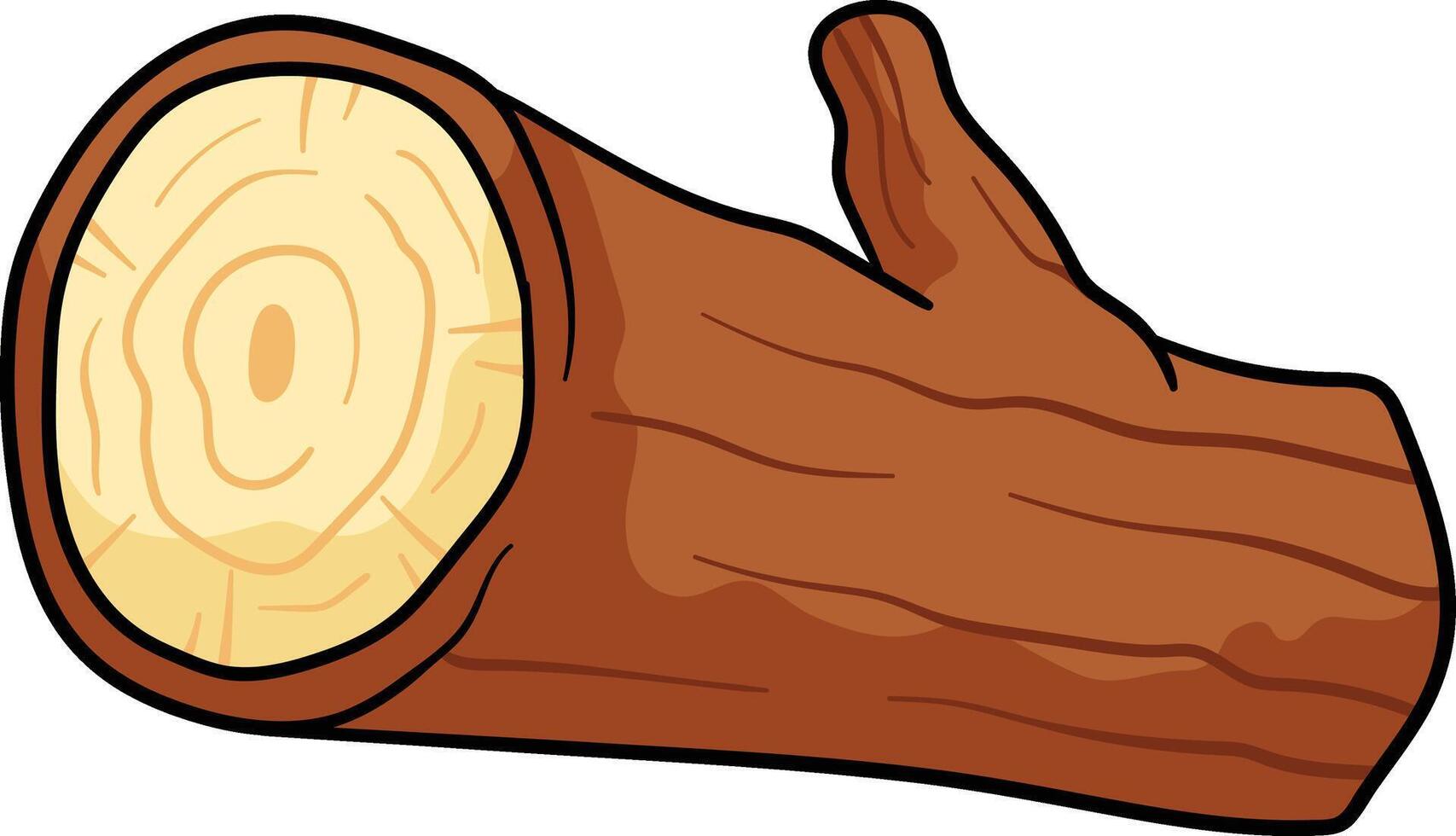 Single wooden log with a small branch, visible rings, and textured bark vector