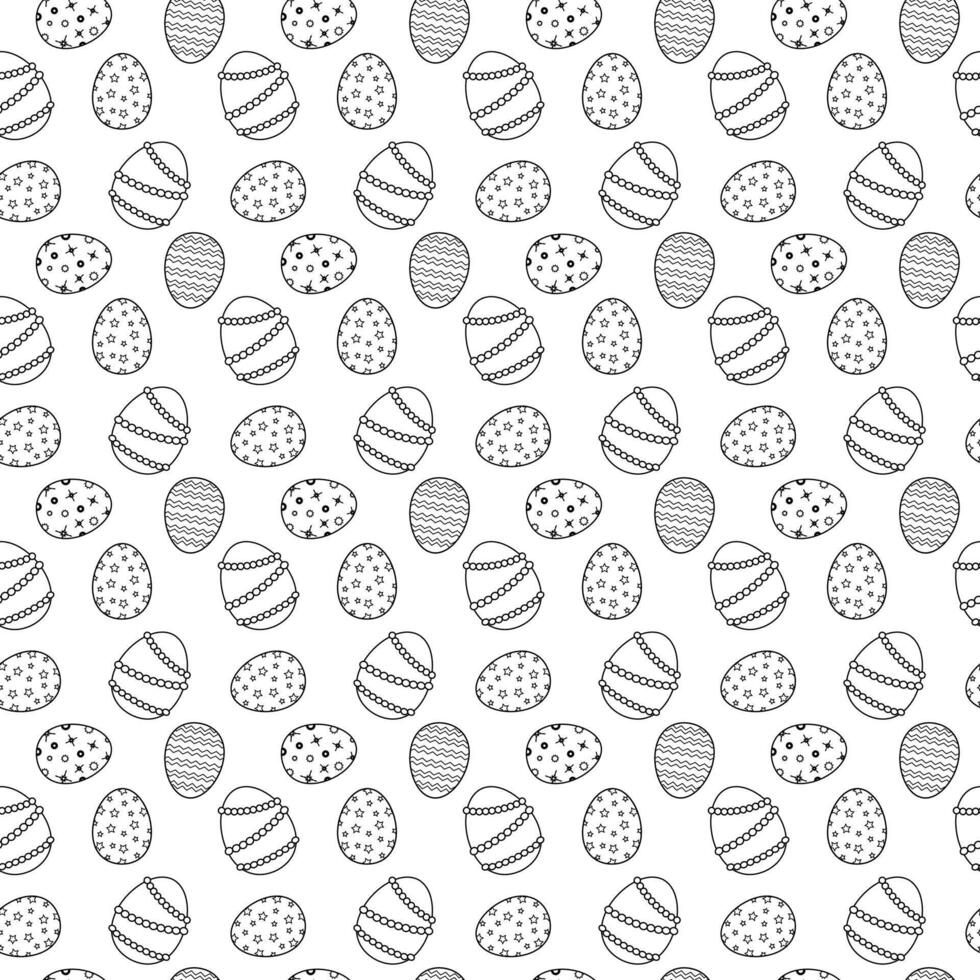 Black and white seamless pattern with decorative Easter eggs featuring various designs. Perfect for coloring page, wrapping and festive projects. vector