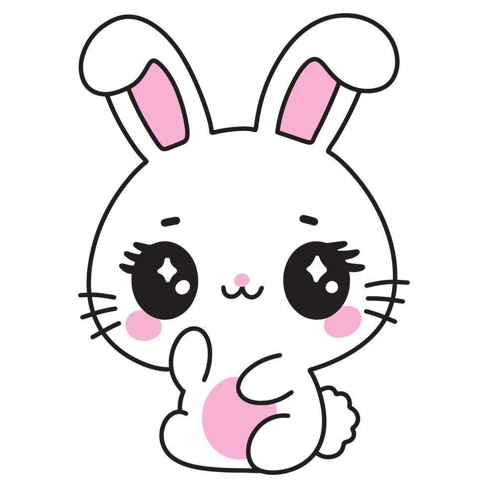 Cute Adorable Kawaii Bunny Rabbit. Sweet Pretty Easter Character for Childrens Design vector