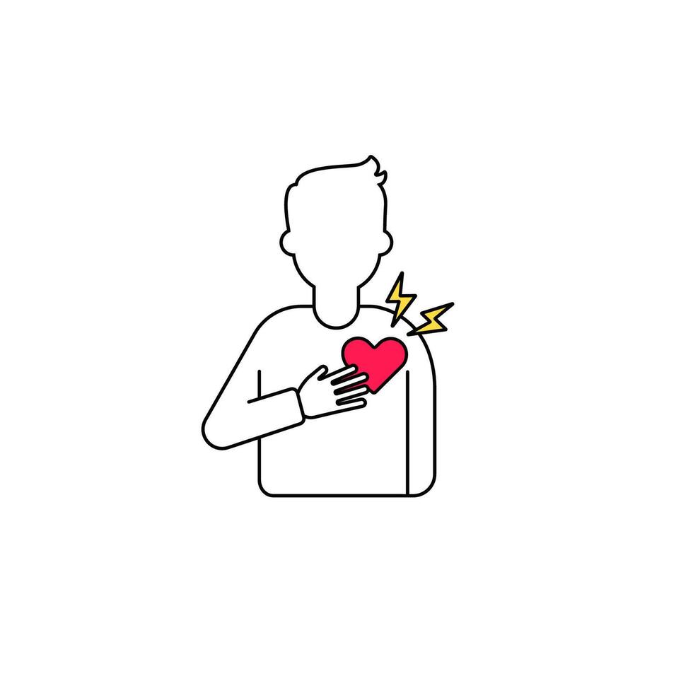 Person holding heart with lightning symbols illustrating health and emotion connection vector