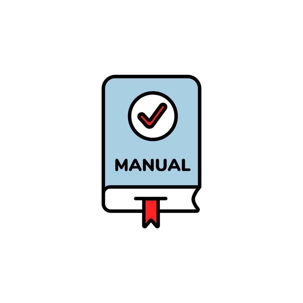 Instruction manual with checkmark icon represents successful completion and guidance vector