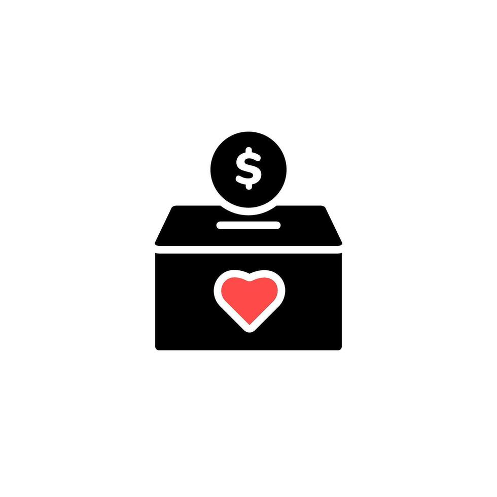 Donation box icon with heart and coin symbolizing charity and financial contributions vector