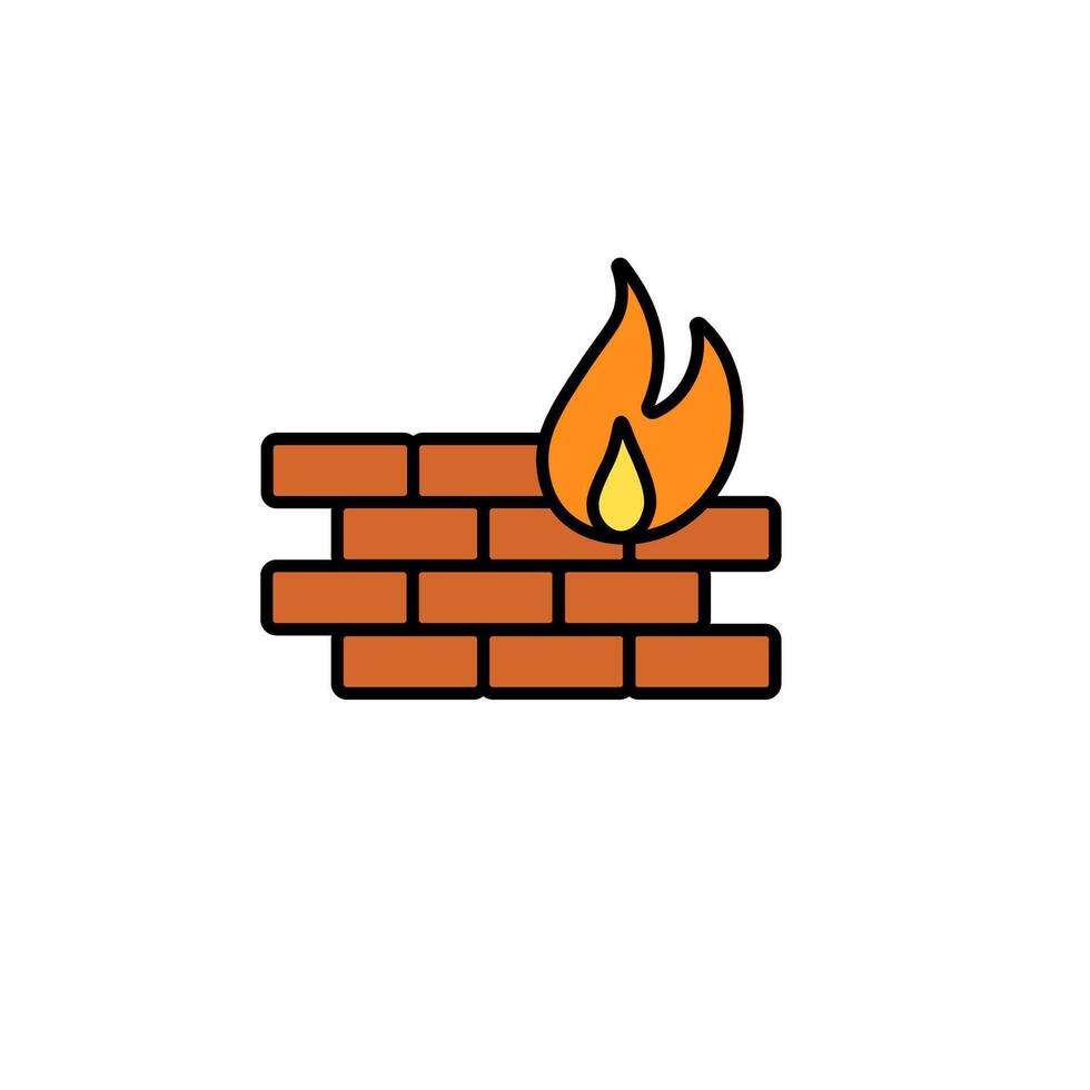 Firewall icon with red bricks and flame illustrates digital security concept in technology vector
