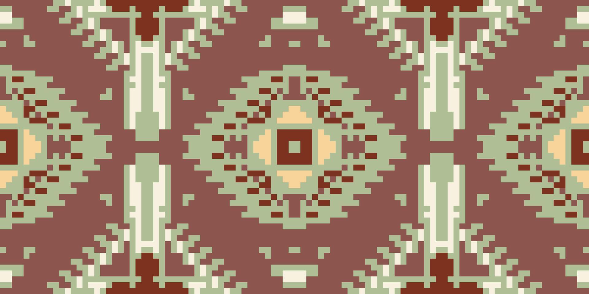 Pixel Ethnic Geometric Arabic Patternfolk Embroidery, Aztec Geometric Ornament Print. Design for Carpet, Wallpaper, Clothing, Wrapping, Fabric vector