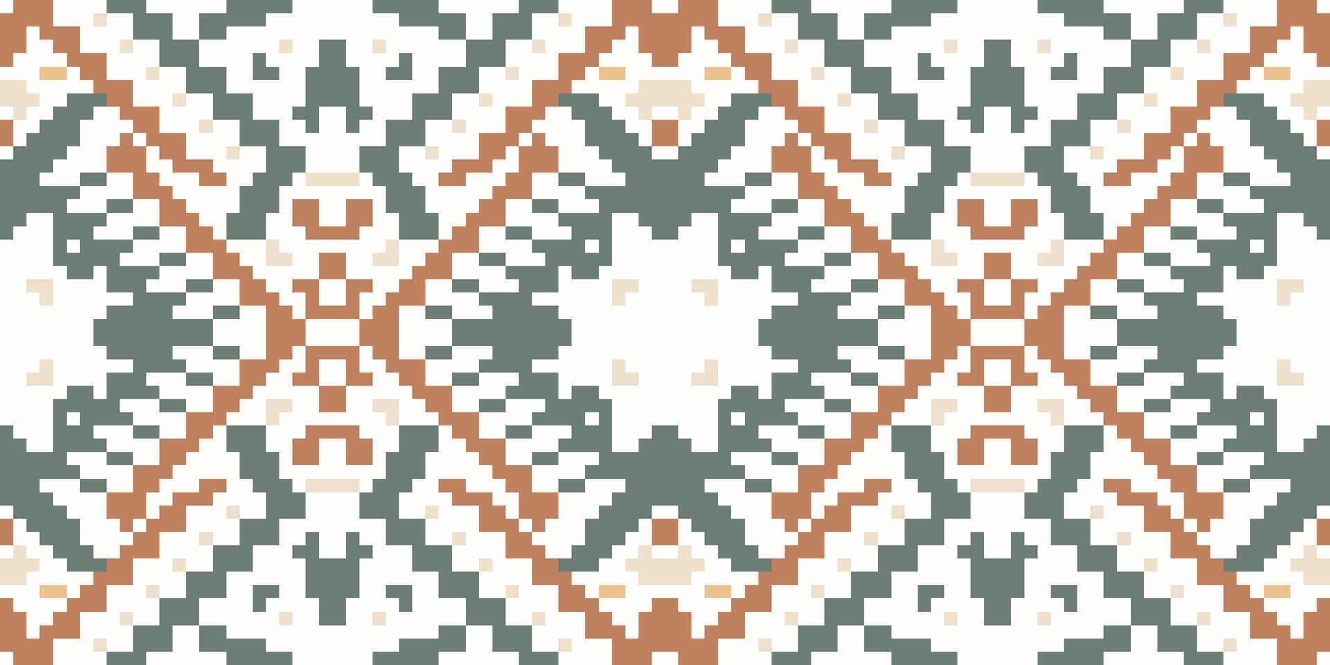 Pixelated Romanian Traditional Patternfolk Embroidery, Aztec Geometric Ornament Print. Design for Carpet, Wallpaper, Clothing, Wrapping, Fabric vector