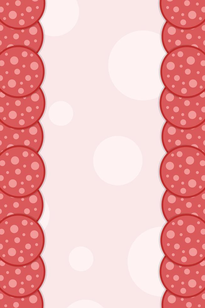 Sausage Salame border slices. Gastronomic meat frame. National Salami Day graphic vector