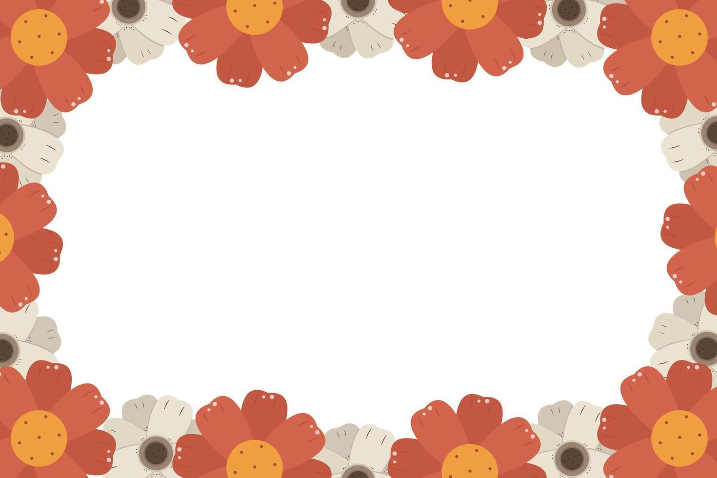 Flower border design. Red and white petals frame. Botanical decoration vector